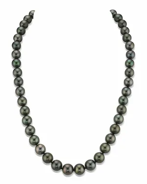 Black Tahitian True Round Pearl Necklace, 8.0-10.0mm - AAA Quality