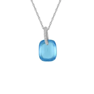 Blue Topaz and Diamond Accent Fashion Pendant in 10K White Gold