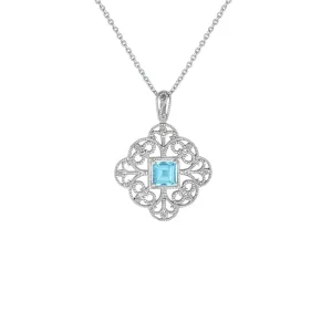 Blue Topaz and Diamond Accent Fashion Pendant in Sterling Silver
