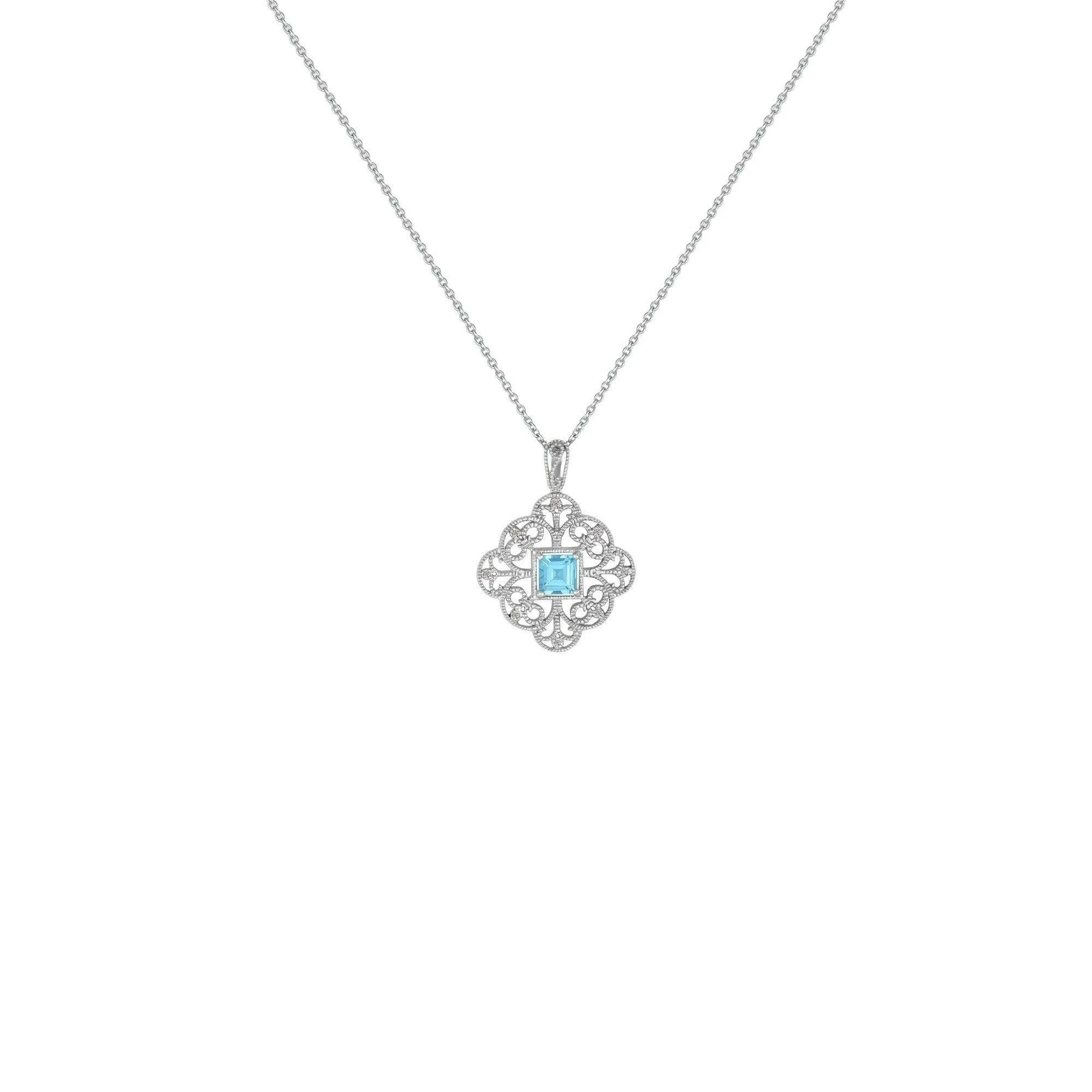 Blue Topaz and Diamond Accent Fashion Pendant in Sterling Silver