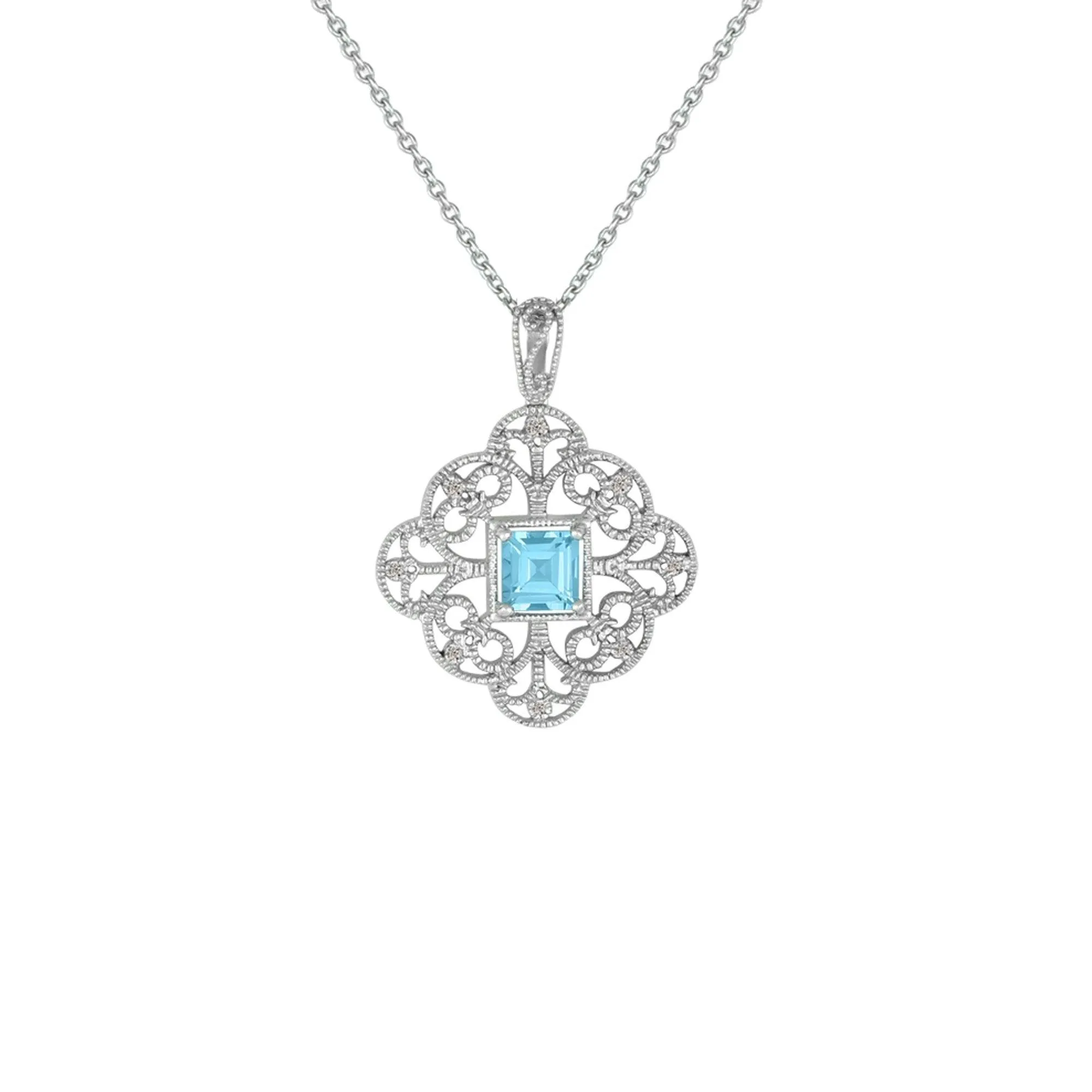 Blue Topaz and Diamond Accent Fashion Pendant in Sterling Silver