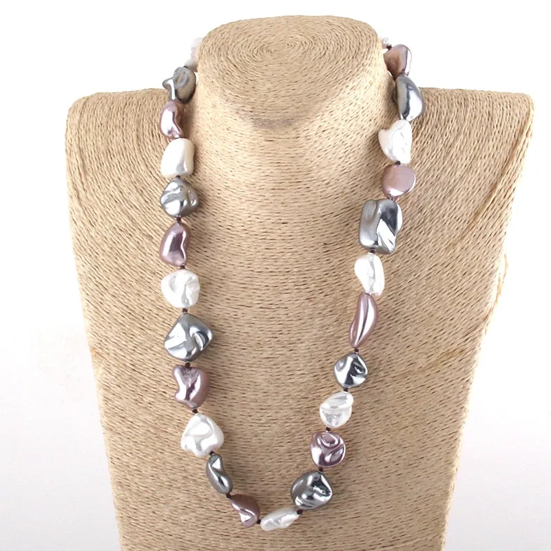 Boho Necklace, RH Big Pearl Shell White Pink Necklaces