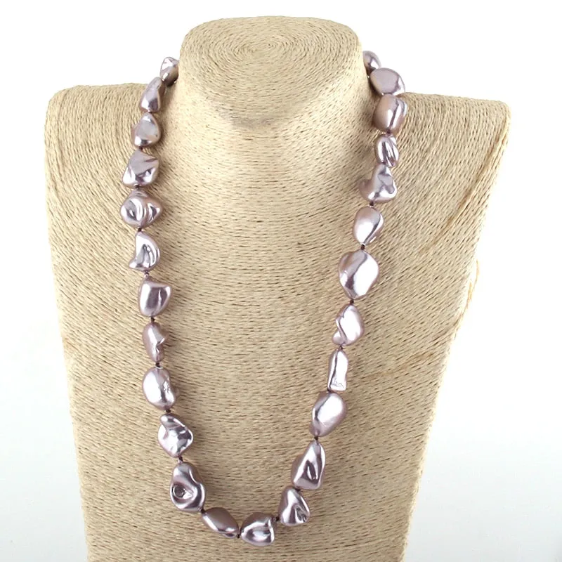 Boho Necklace, RH Big Pearl Shell White Pink Necklaces