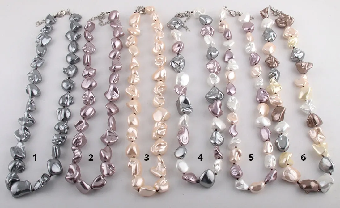 Boho Necklace, RH Big Pearl Shell White Pink Necklaces
