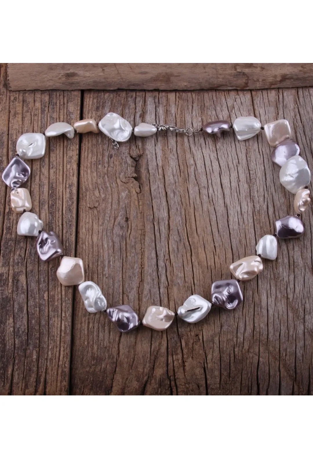Boho Necklace, RH Big Pearl Shell White Pink Necklaces