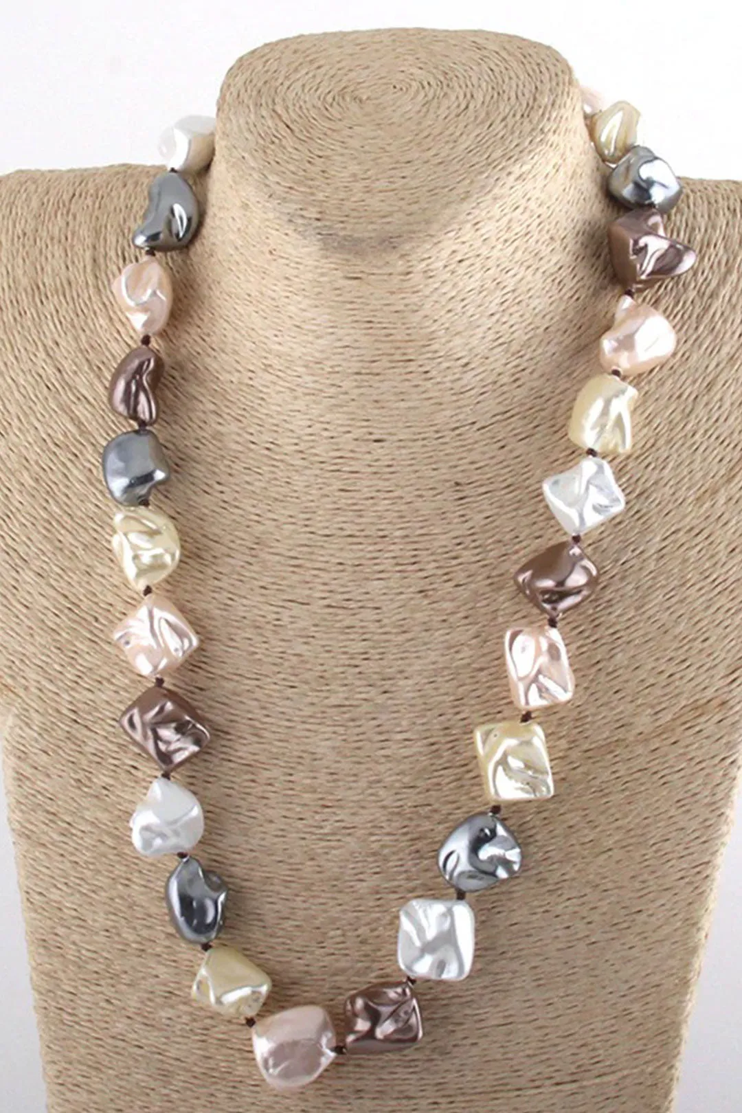 Boho Necklace, RH Big Pearl Shell White Pink Necklaces