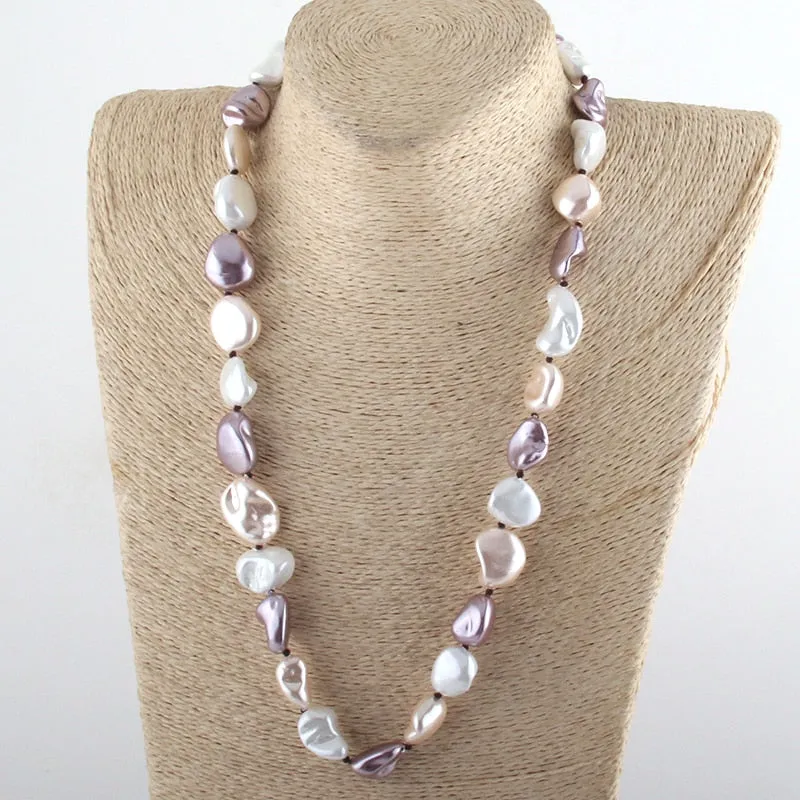 Boho Necklace, RH Big Pearl Shell White Pink Necklaces