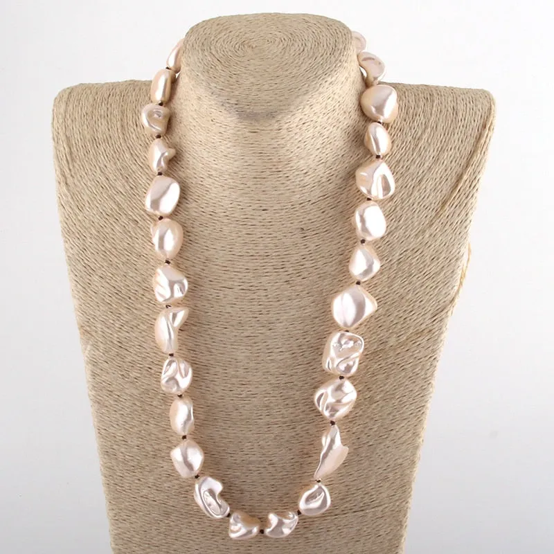 Boho Necklace, RH Big Pearl Shell White Pink Necklaces