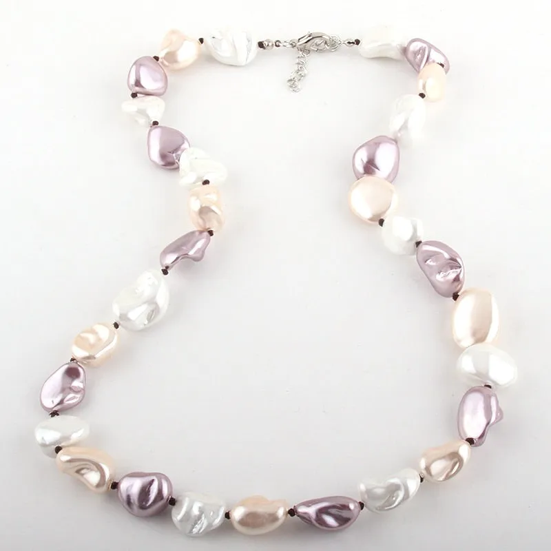 Boho Necklace, RH Big Pearl Shell White Pink Necklaces