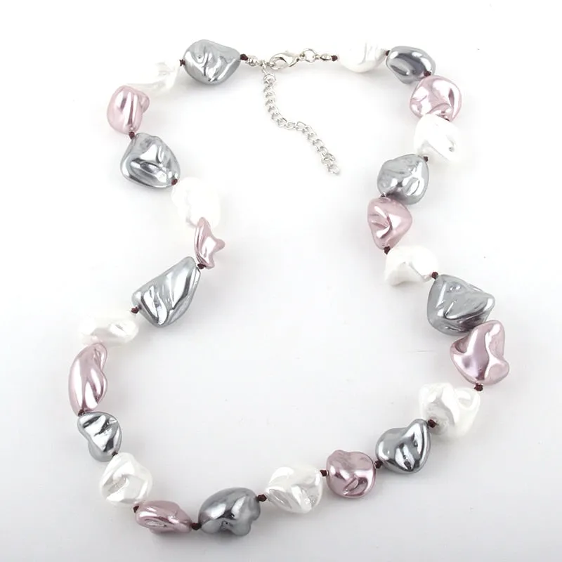 Boho Necklace, RH Big Pearl Shell White Pink Necklaces