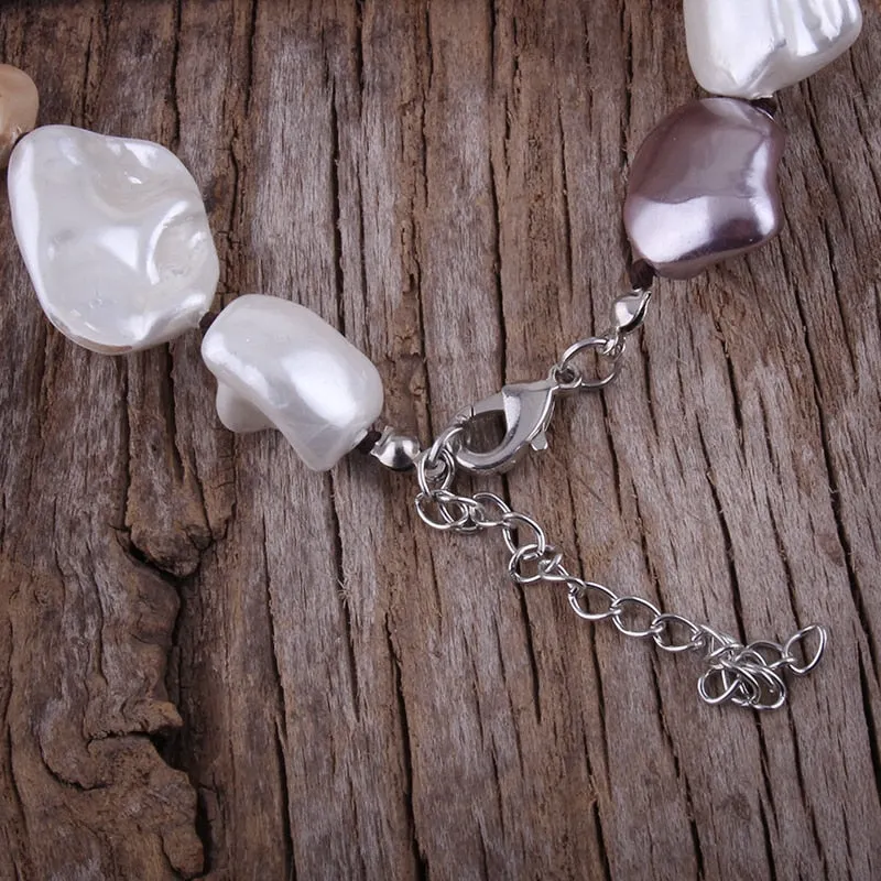 Boho Necklace, RH Big Pearl Shell White Pink Necklaces