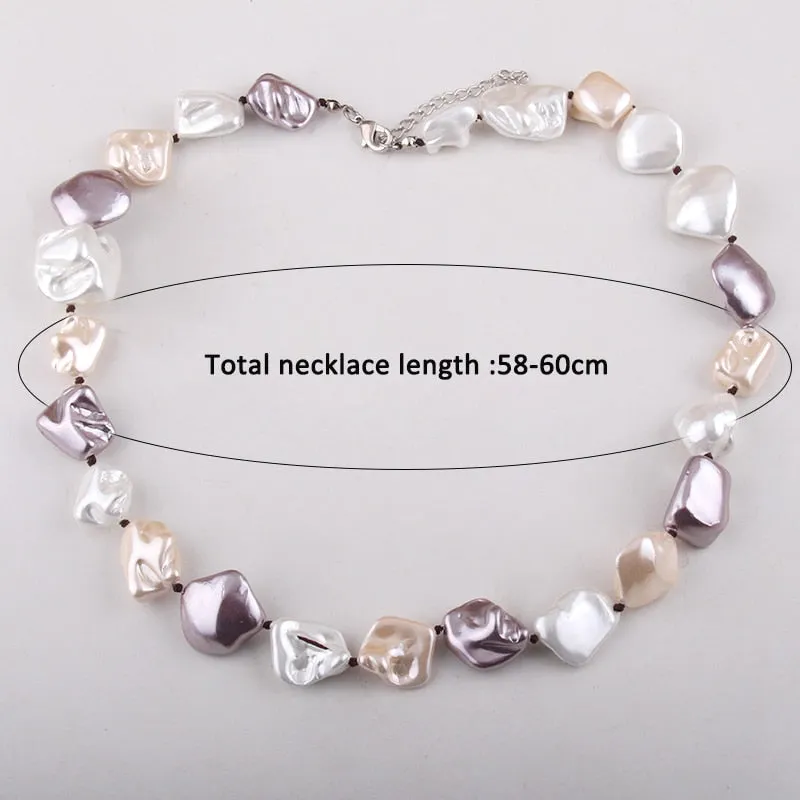 Boho Necklace, RH Big Pearl Shell White Pink Necklaces