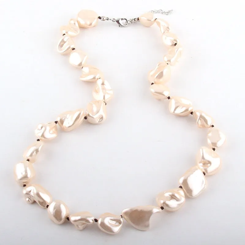 Boho Necklace, RH Big Pearl Shell White Pink Necklaces