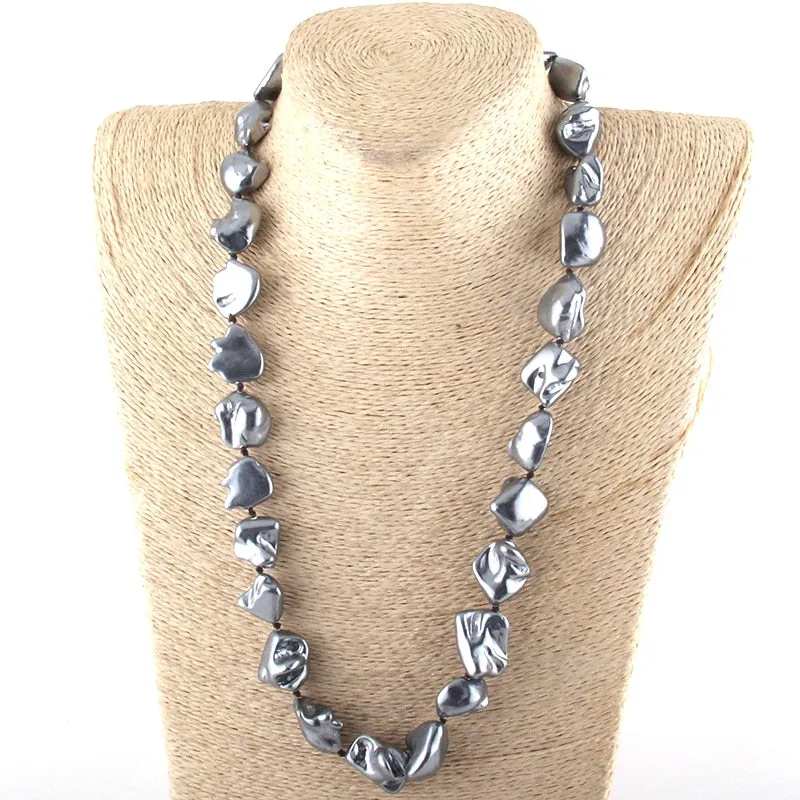 Boho Necklace, RH Big Pearl Shell White Pink Necklaces