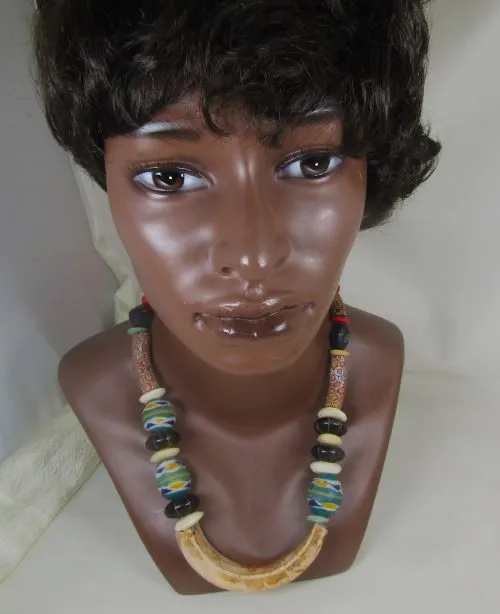 Bold African Bead Designer Statement Necklace