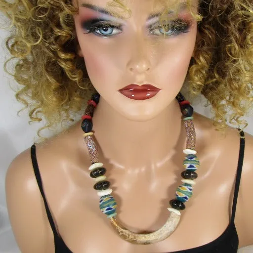 Bold African Bead Designer Statement Necklace