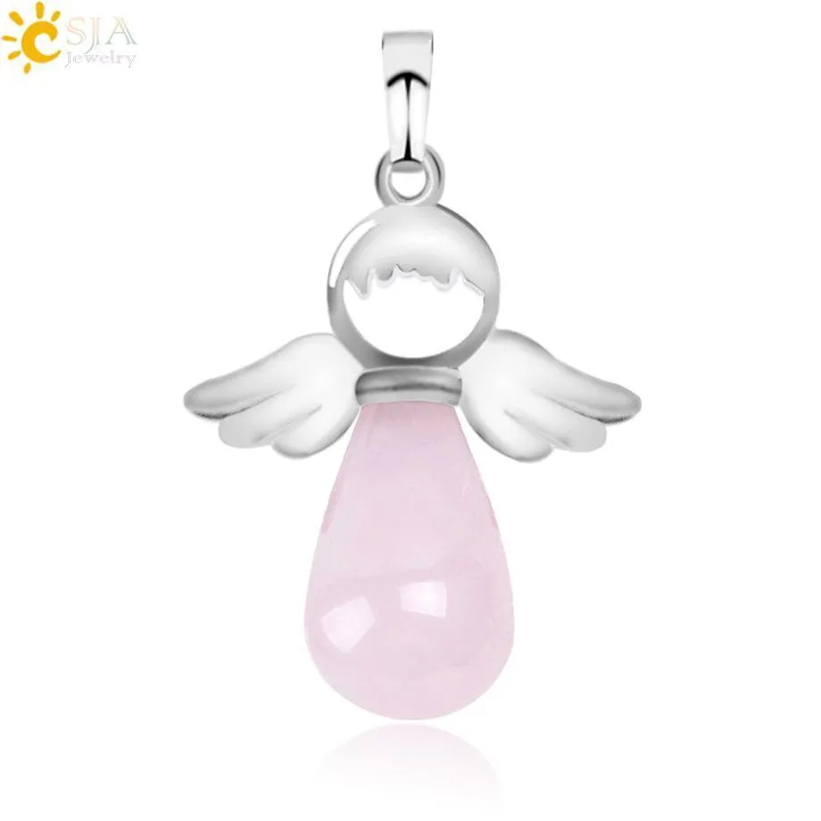 CSJA New Natural Stone Pendant for Necklace Pink Rose Quartz Onyx