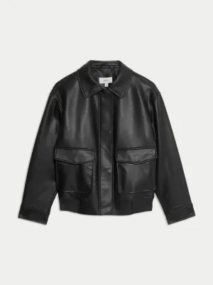 Faux leather relaxed fit jacket