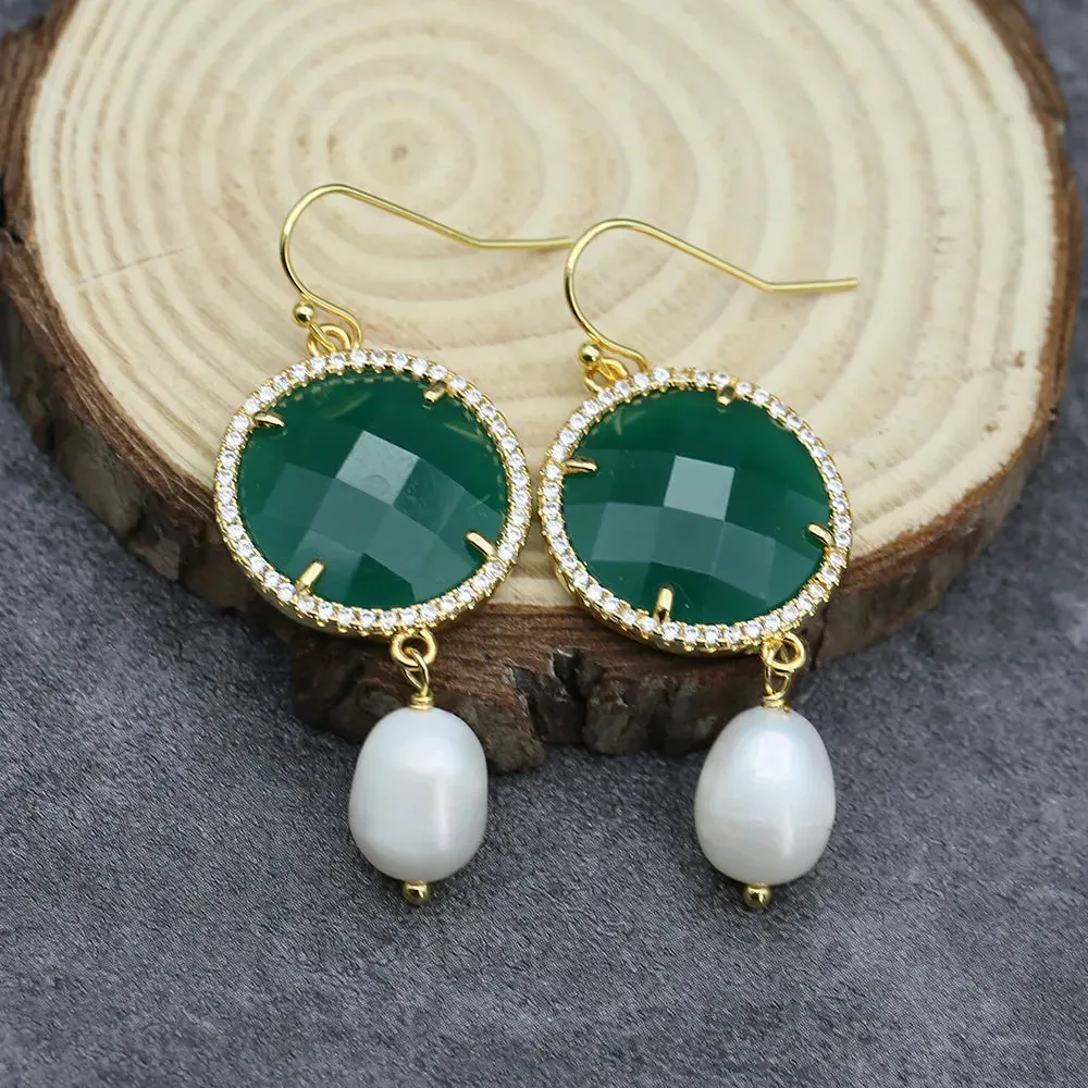 Freshwater White Rice Pearl Green Emerald Gemstone Necklace