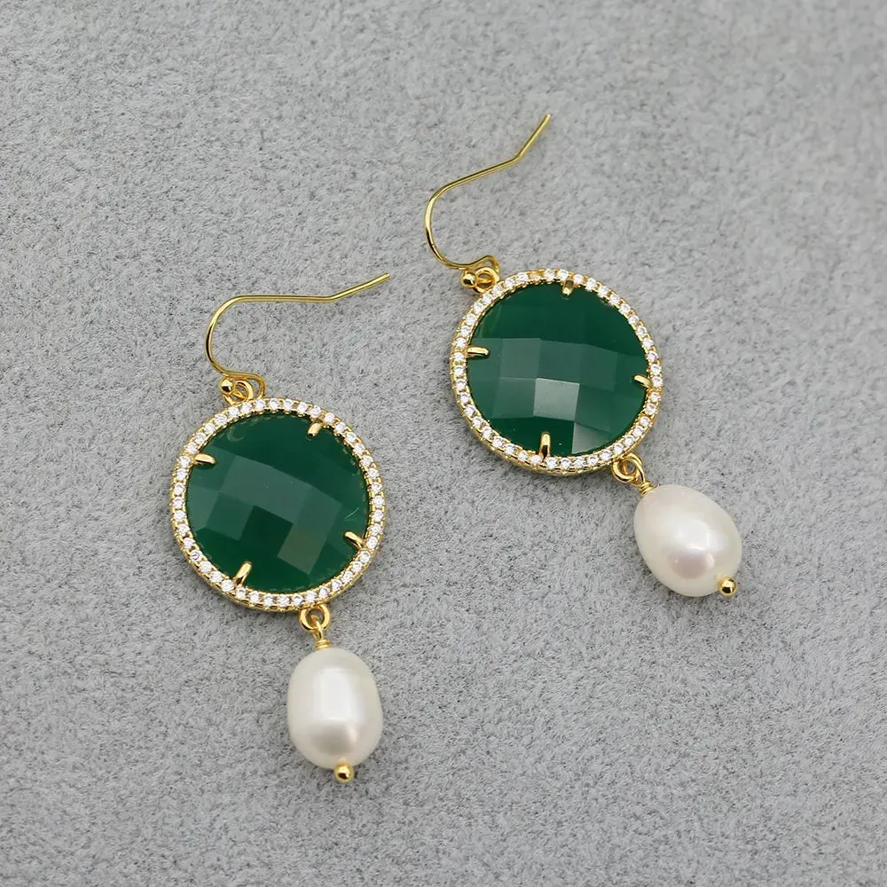 Freshwater White Rice Pearl Green Emerald Gemstone Necklace