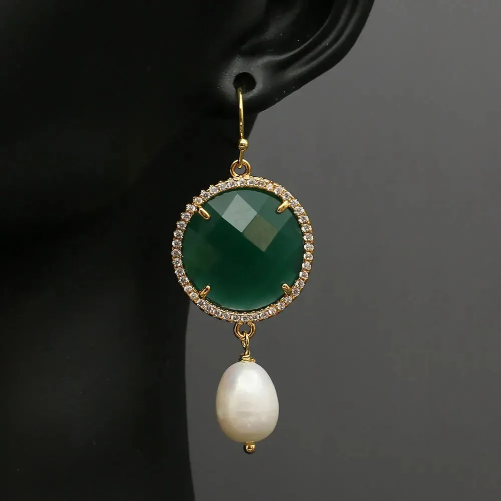 Freshwater White Rice Pearl Green Emerald Gemstone Necklace