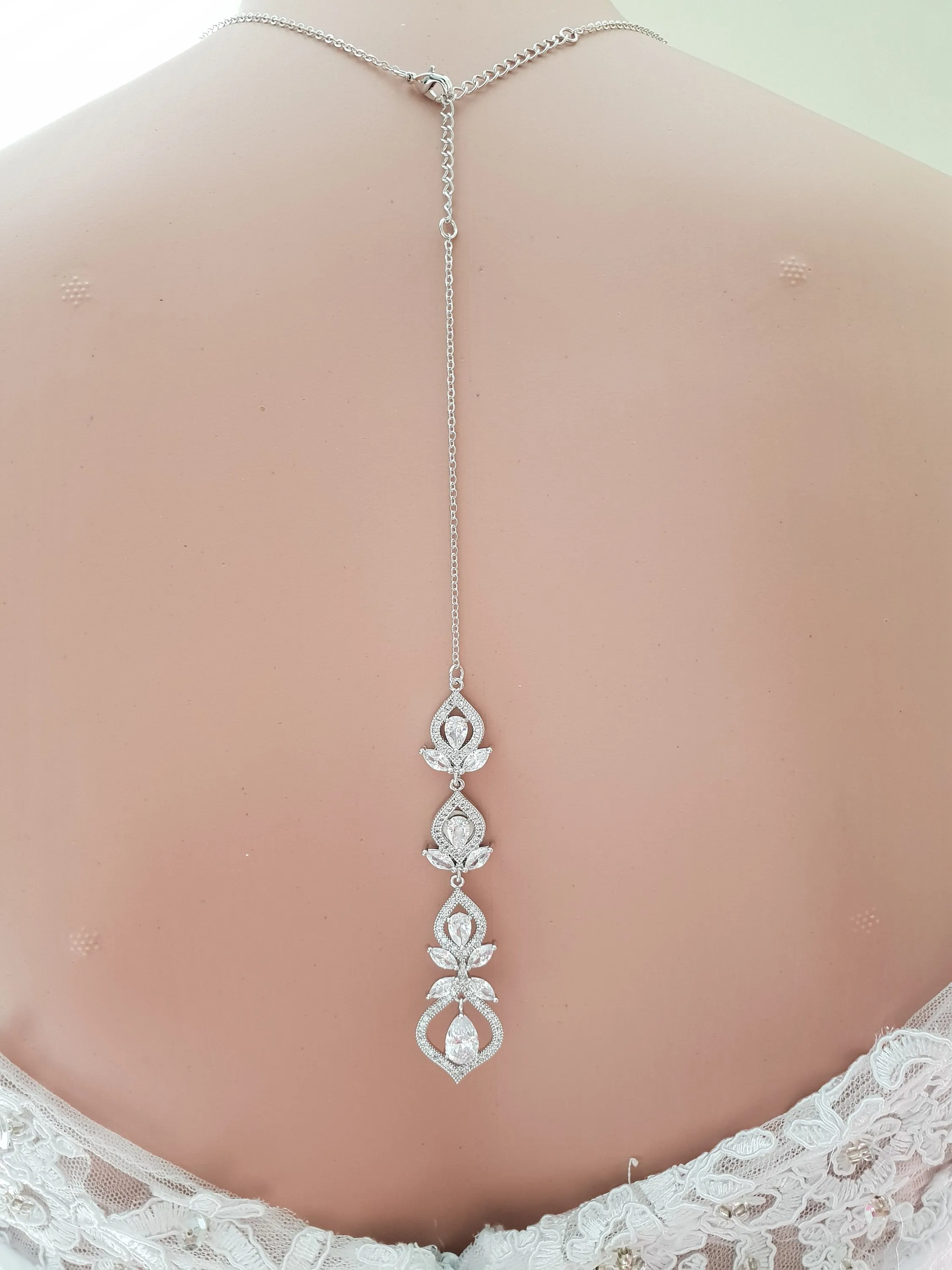 Front and Back Bridal Backdrop Necklace- Meghan