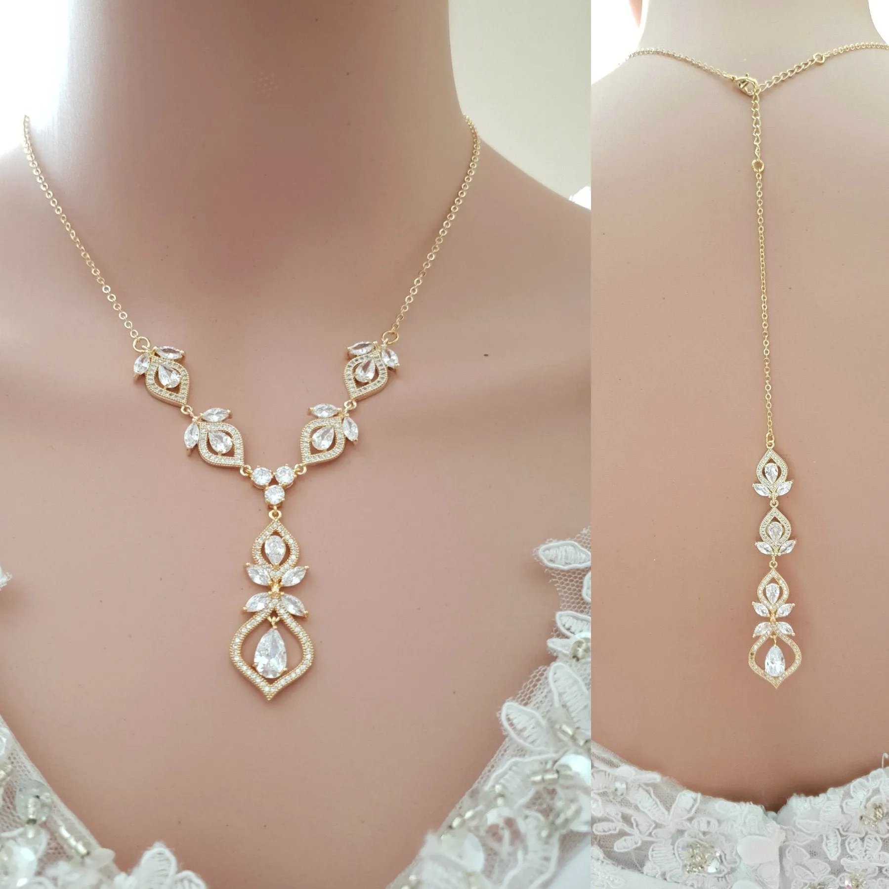 Front and Back Bridal Backdrop Necklace- Meghan