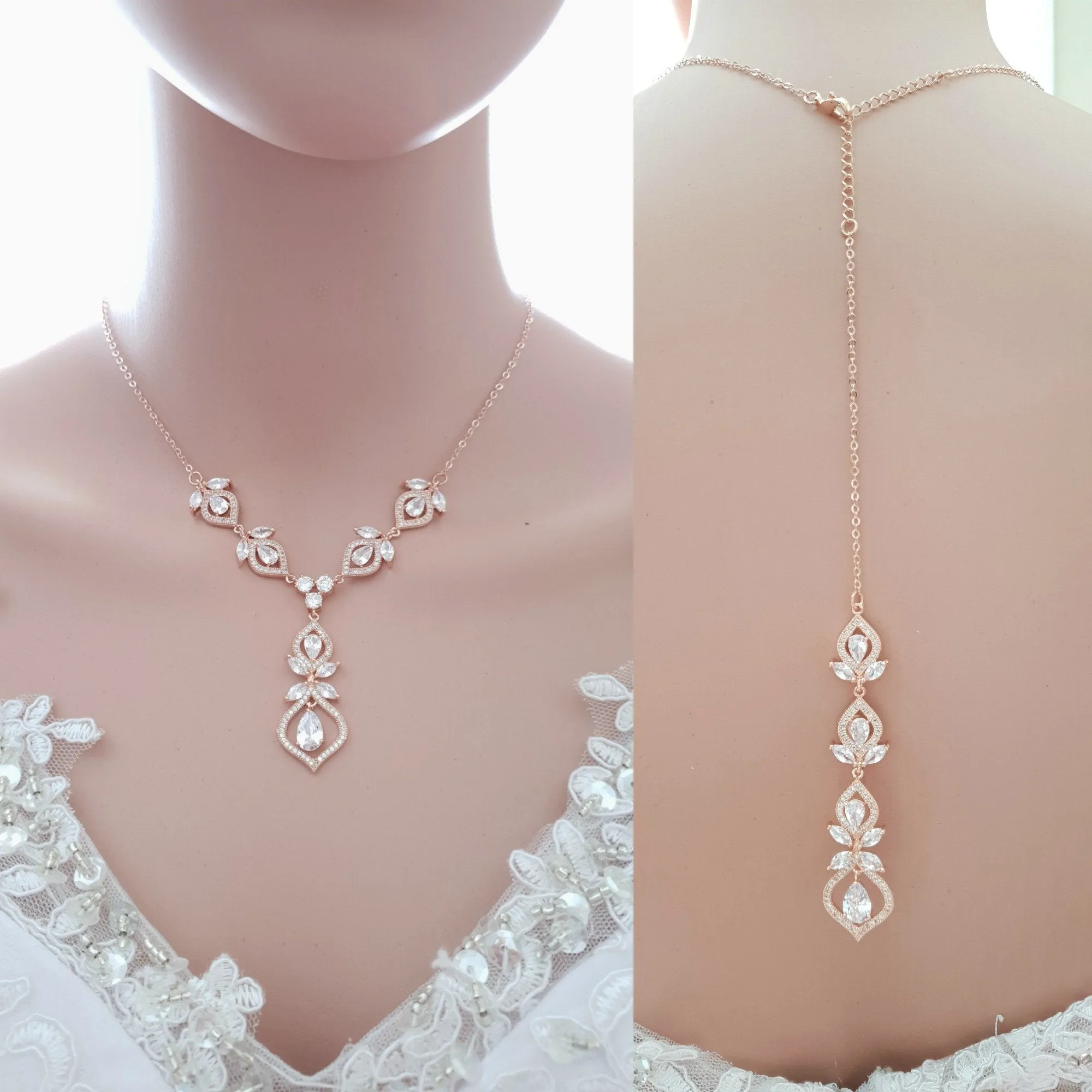Front and Back Bridal Backdrop Necklace- Meghan