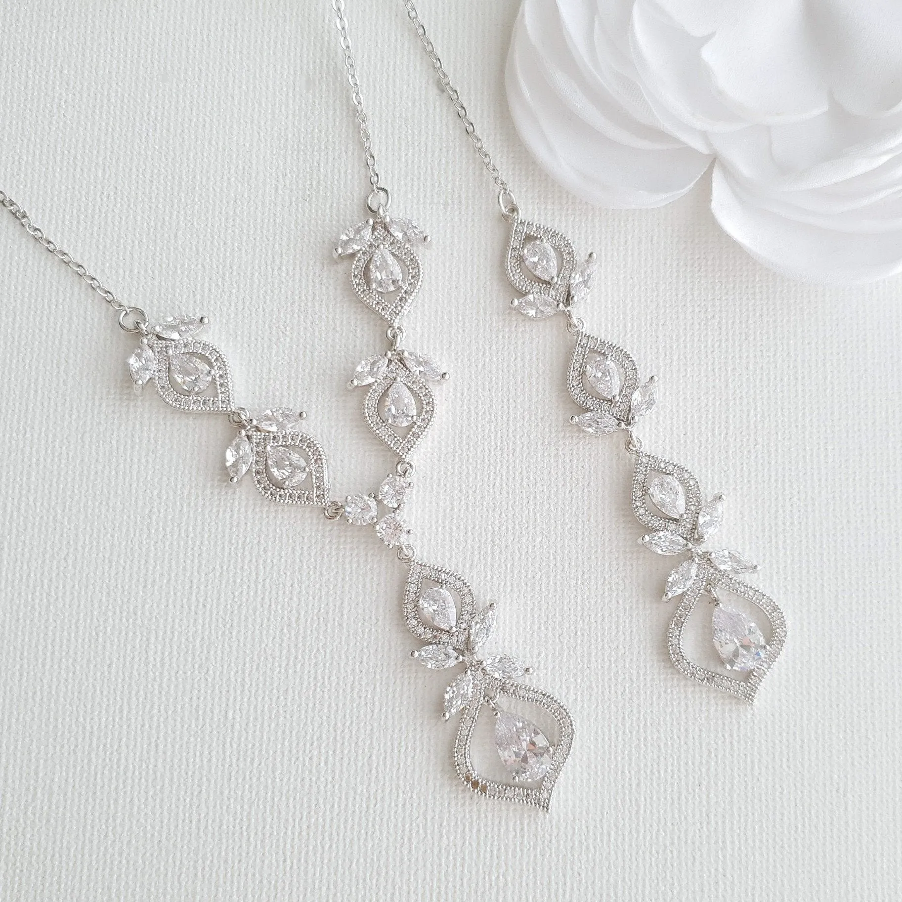 Front and Back Bridal Backdrop Necklace- Meghan