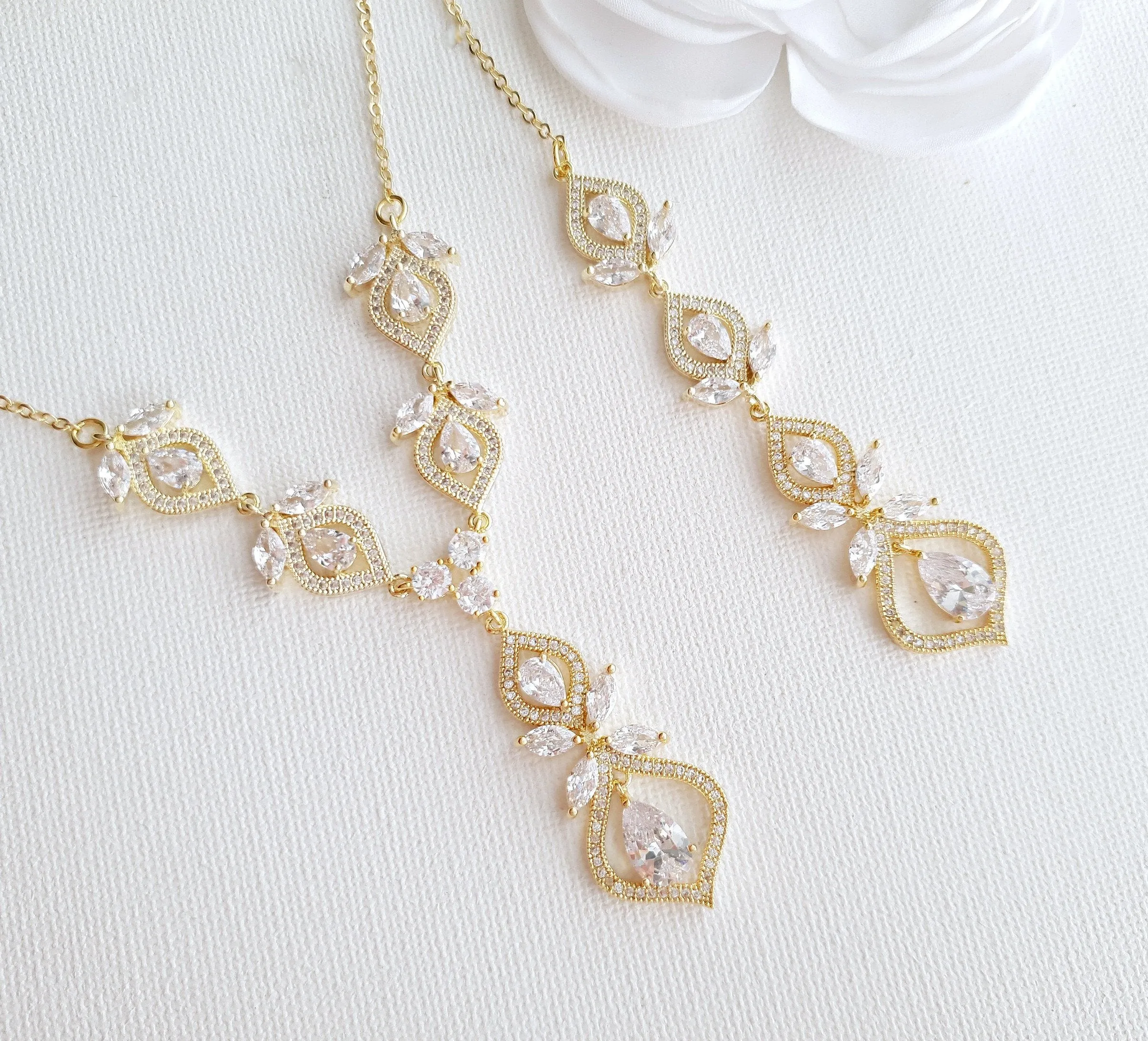 Front and Back Bridal Backdrop Necklace- Meghan