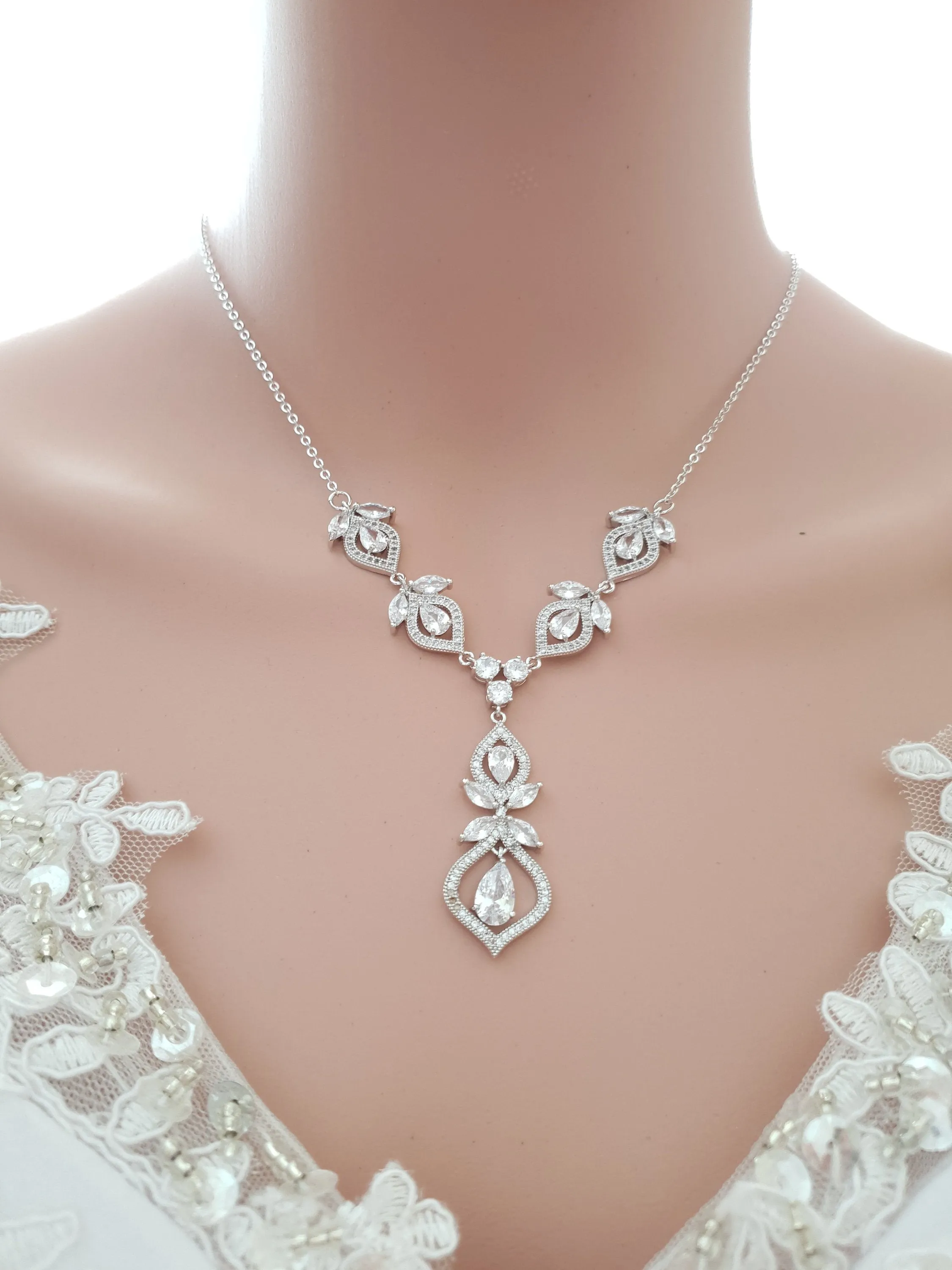 Front and Back Bridal Backdrop Necklace- Meghan