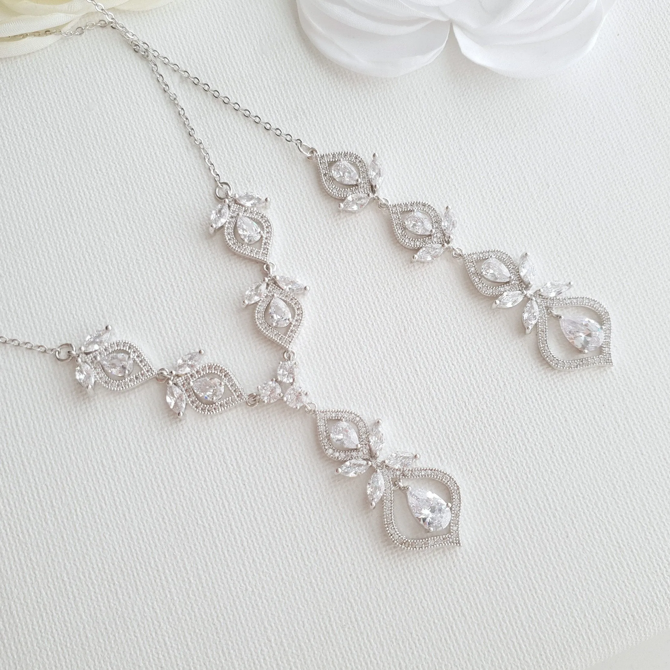 Front and Back Bridal Backdrop Necklace- Meghan