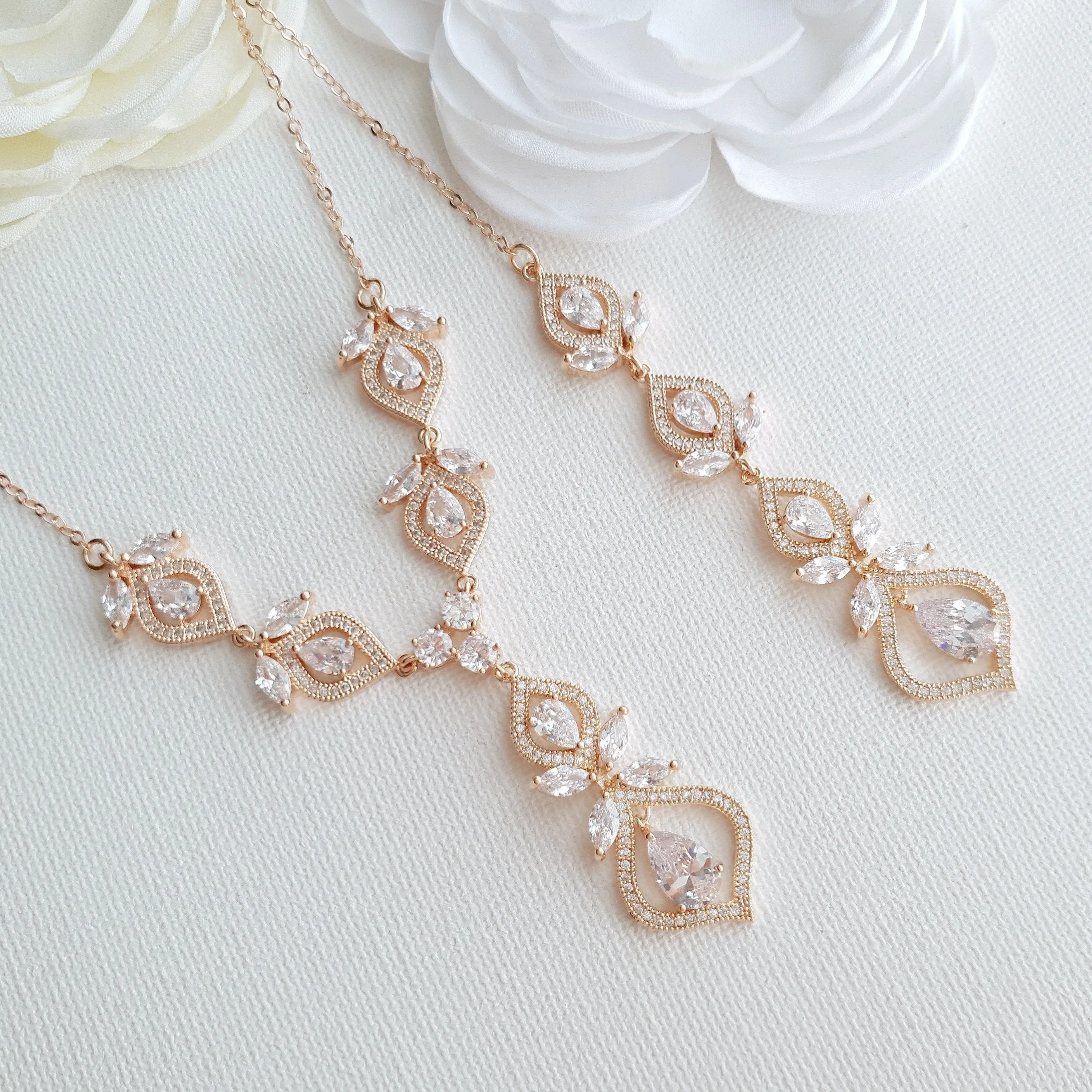 Front and Back Bridal Backdrop Necklace- Meghan