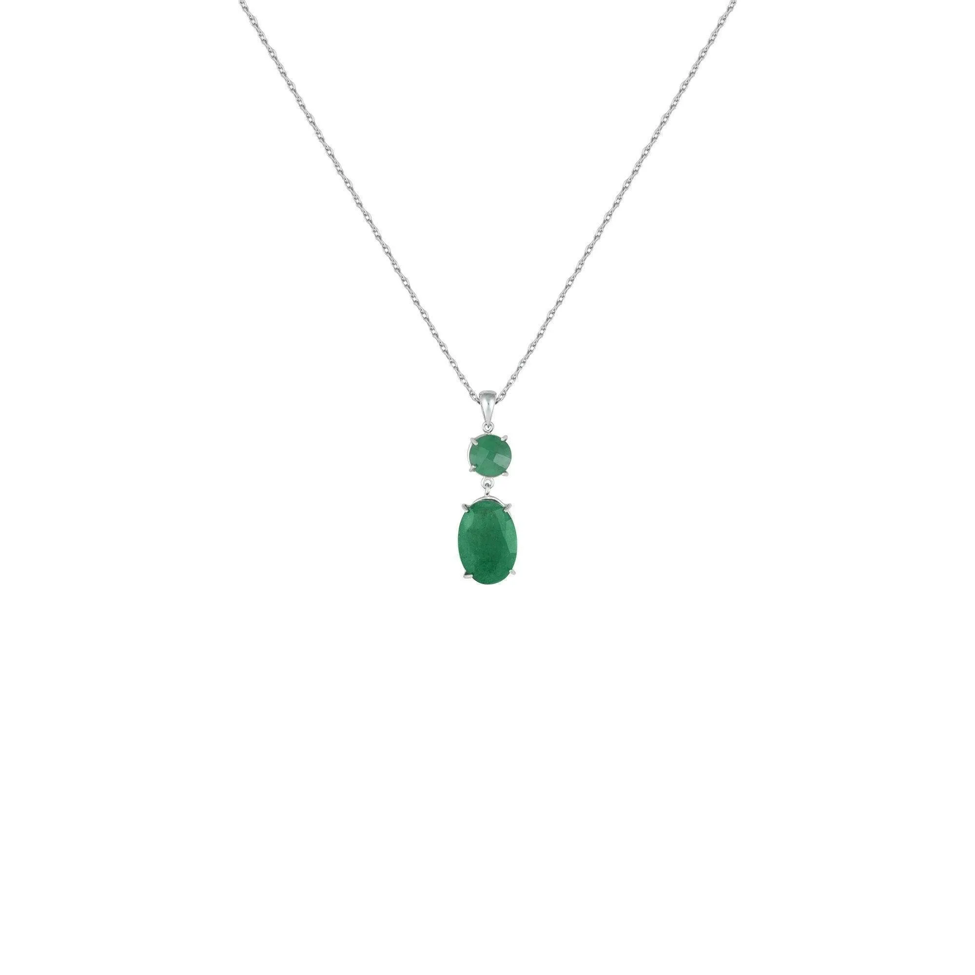Genuine Rough Cut Emerald Drop Fashion Pendant in Silver