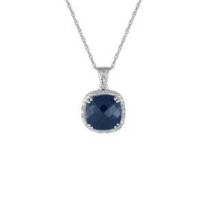 Genuine Sapphire and Diamond Accent Fashion Silver Pendant