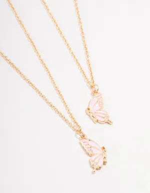 Gold & Pink Butterfly Necklaces 2-Pack