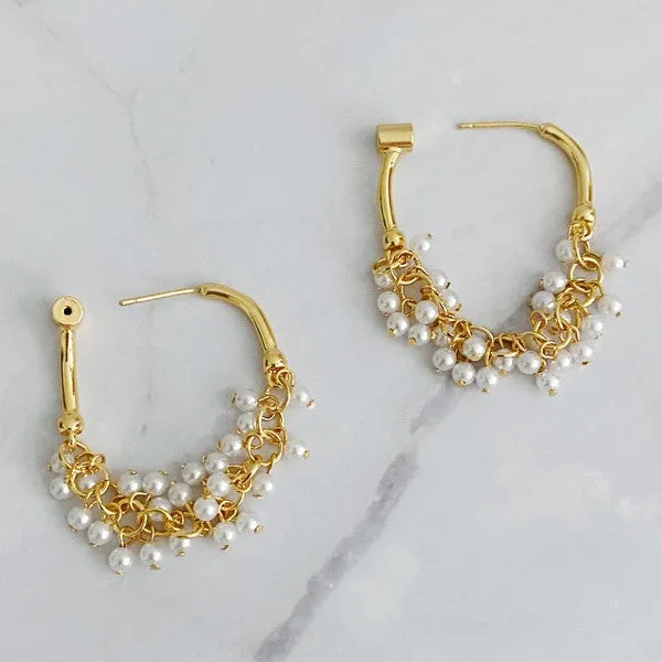 Golden Hoop Acrylic Pearl Beaded Earrings