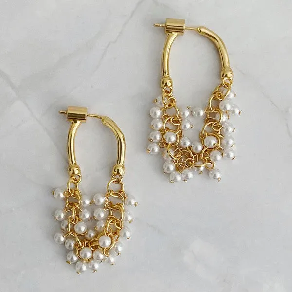 Golden Hoop Acrylic Pearl Beaded Earrings