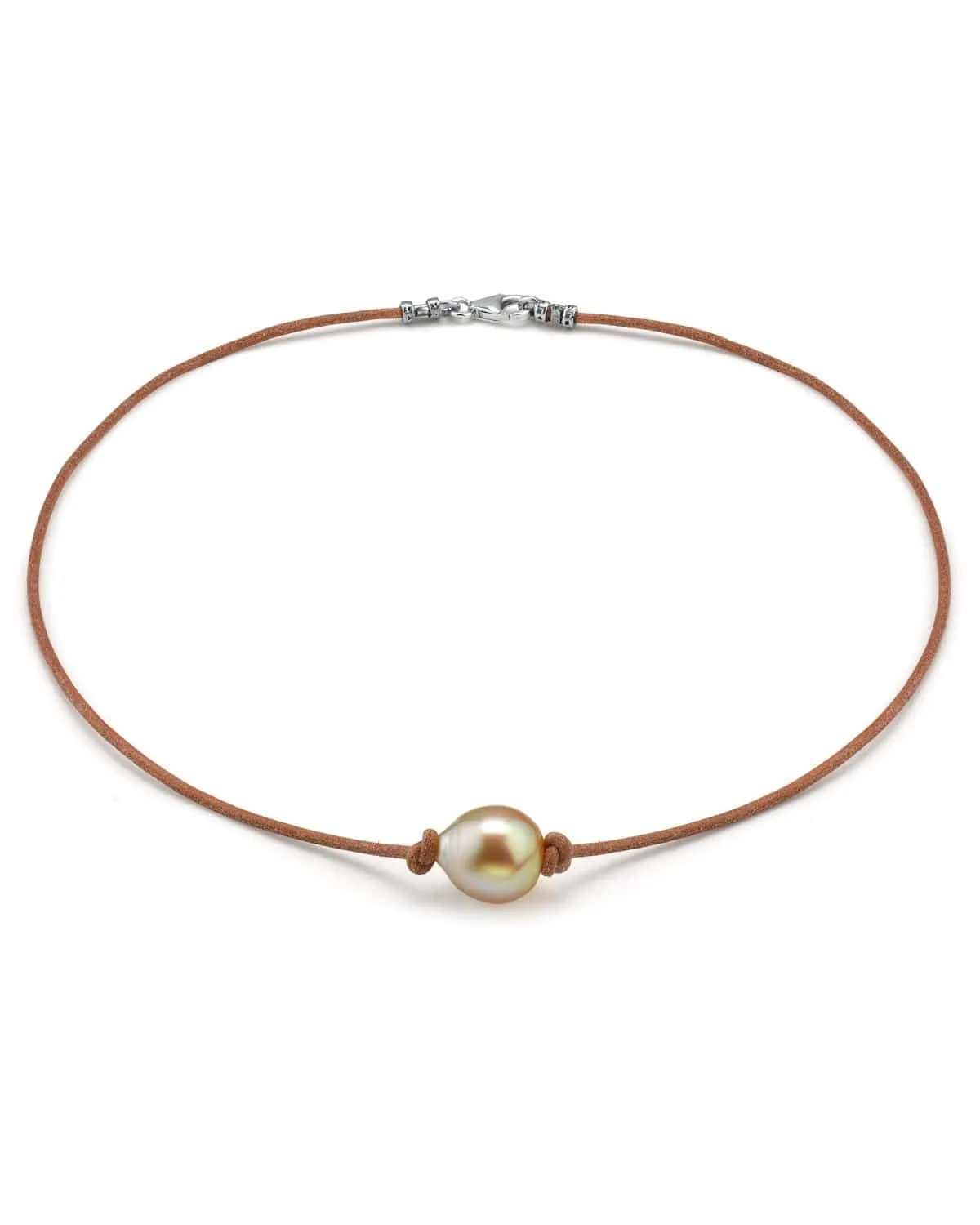 Golden South Sea Baroque Pearl on Leather Necklace