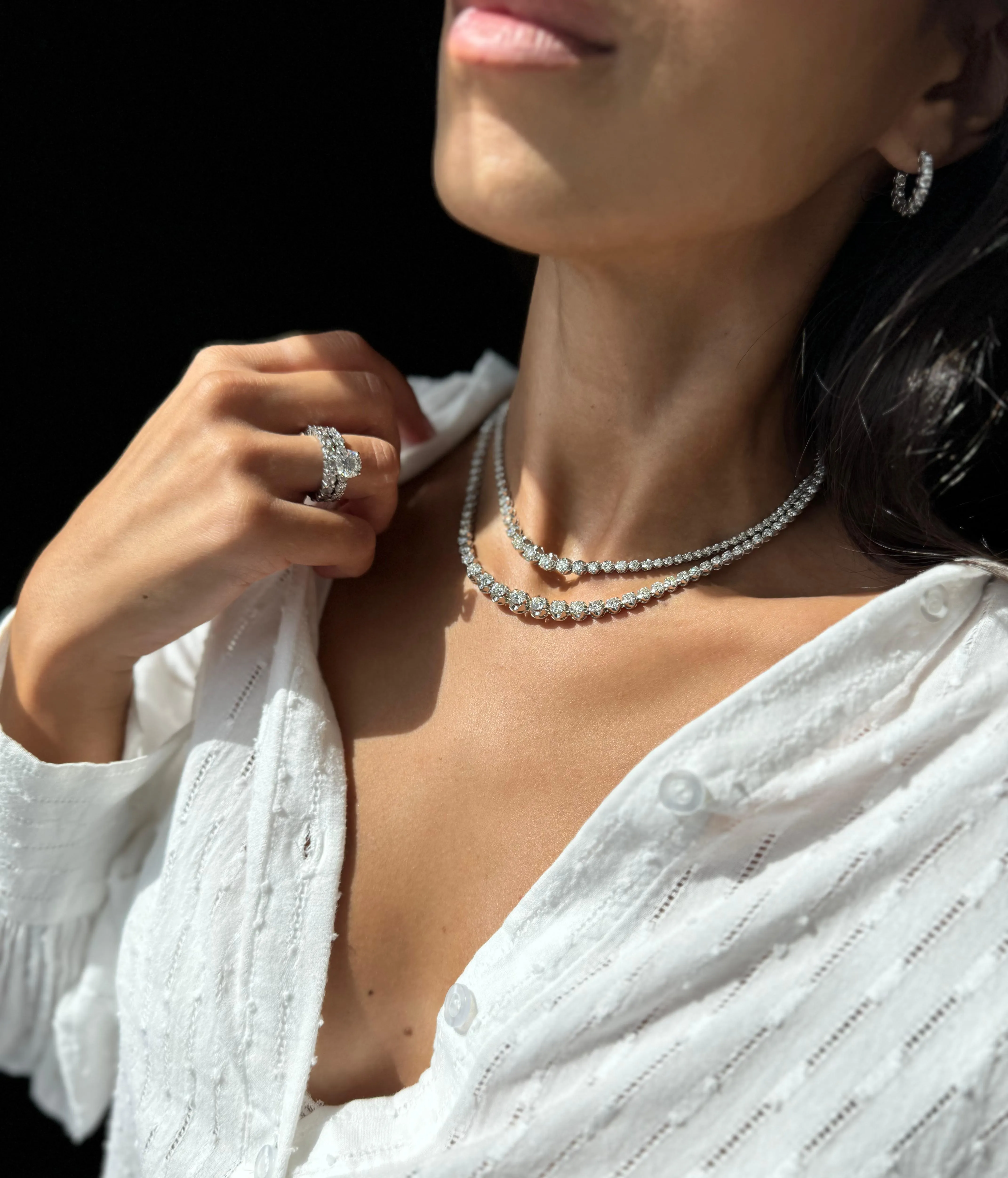 Graduated Natural Diamond Tennis Necklace Platinum (Crown Prong, Buttercup Setting)