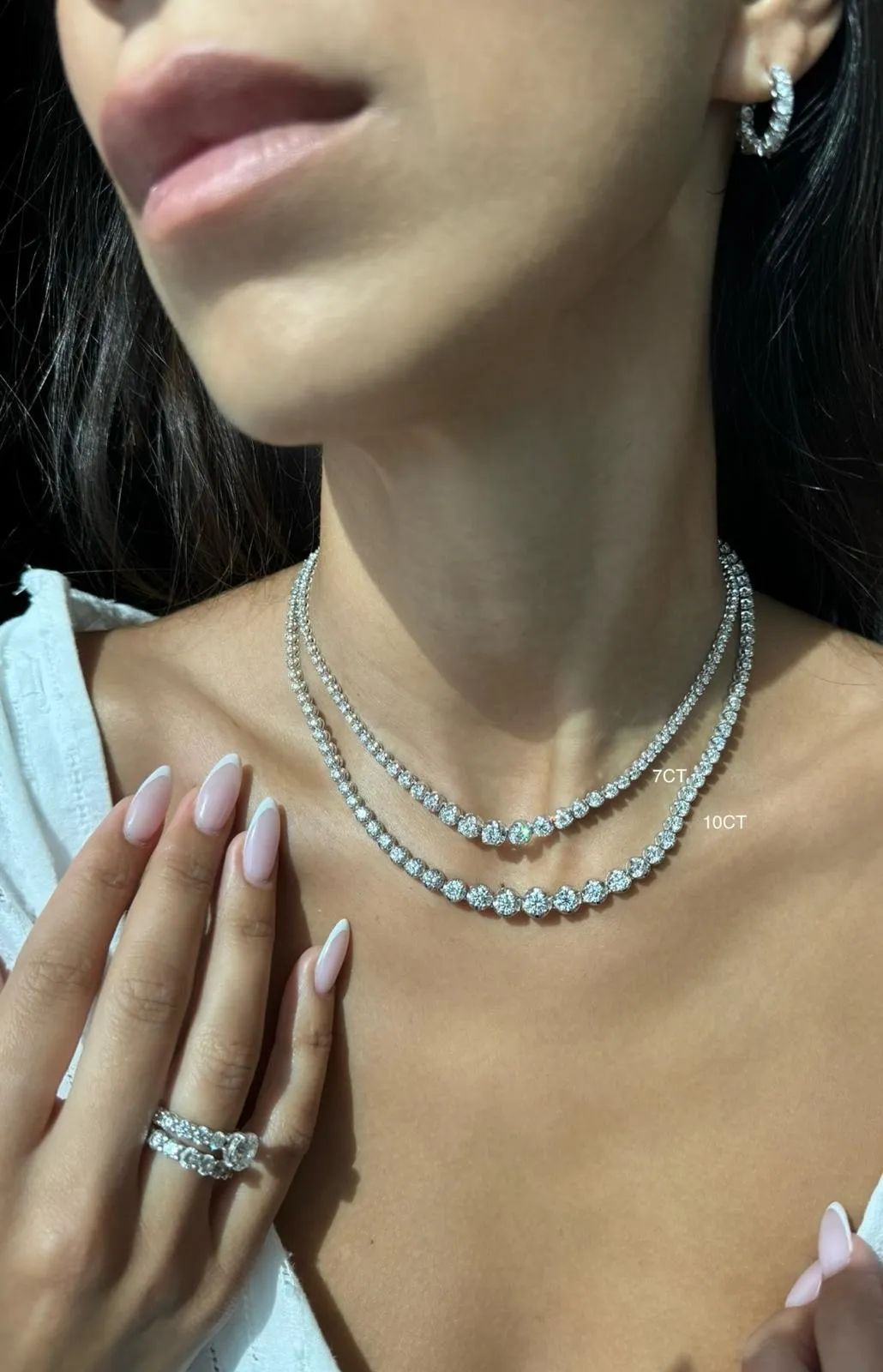 Graduated Natural Diamond Tennis Necklace Platinum (Crown Prong, Buttercup Setting)