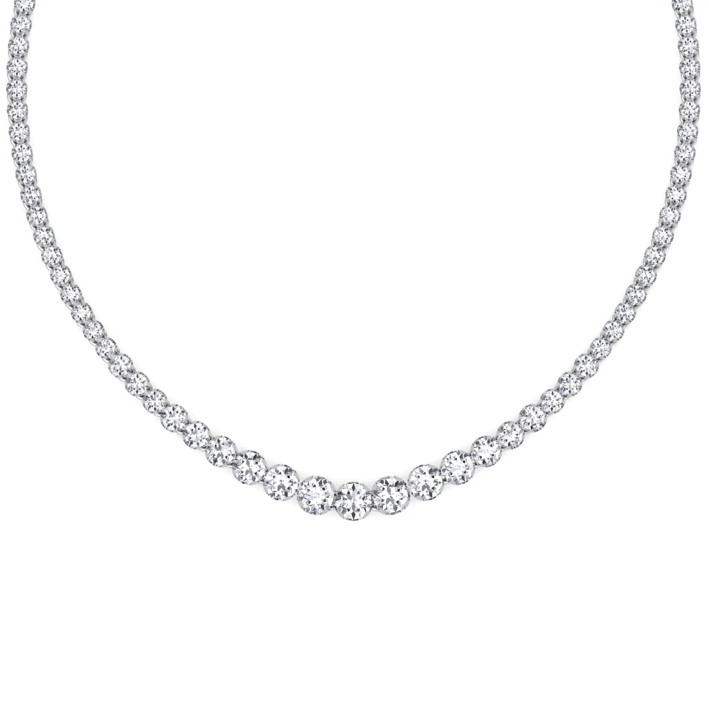 Graduated Natural Diamond Tennis Necklace Platinum (Crown Prong, Buttercup Setting)