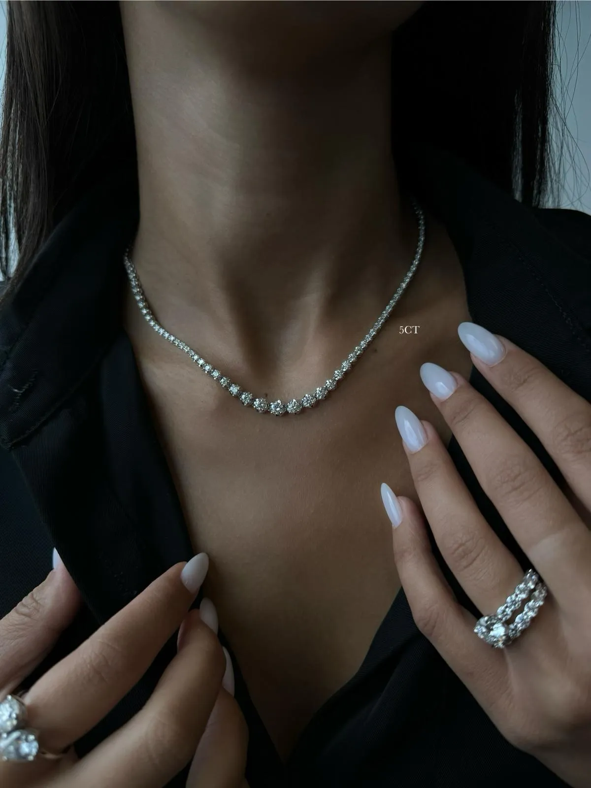 Graduated Natural Diamond Tennis Necklace Platinum (Crown Prong, Buttercup Setting)