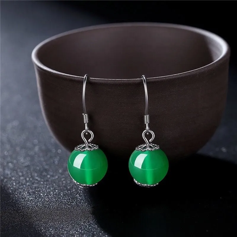 Green and Red Chalcedony Sterling Silver Ear Hook Earrings by Planderful Collection