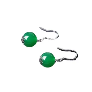 Green and Red Chalcedony Sterling Silver Ear Hook Earrings by Planderful Collection