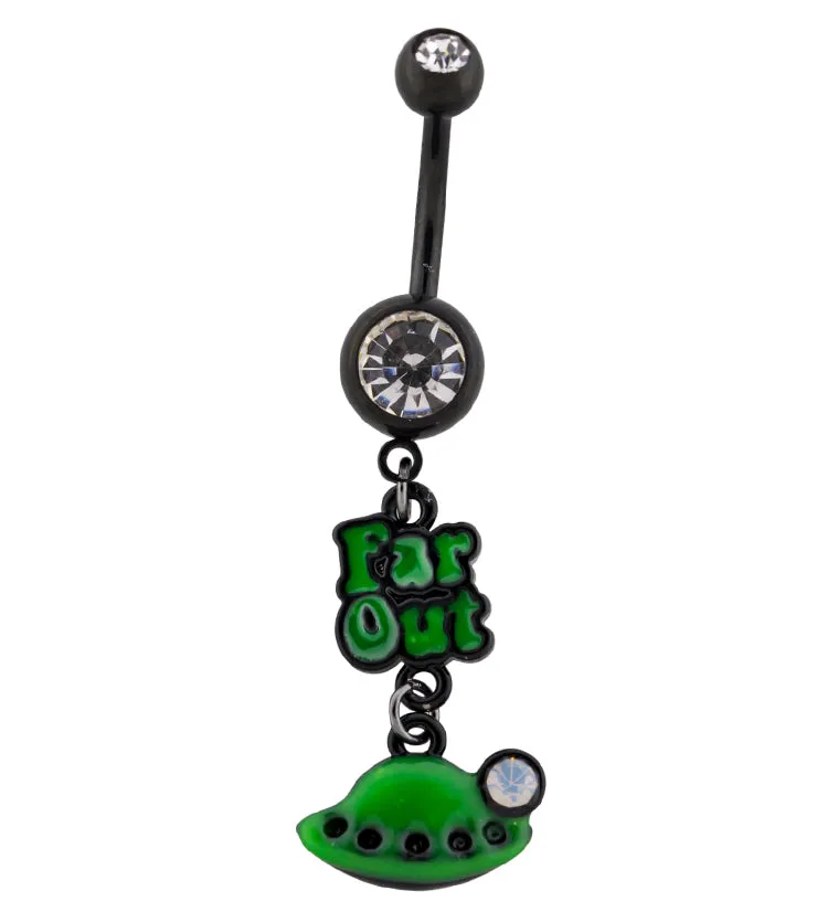 Green Far Out Spaceship CZ Dangle Black PVD Belly Button Ring