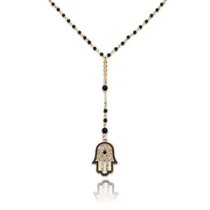 Hamsa Fatima Black Beaded Necklace