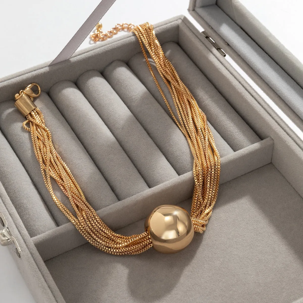 Ingrid Ball Pendant Choker Necklace - Gold or Silver