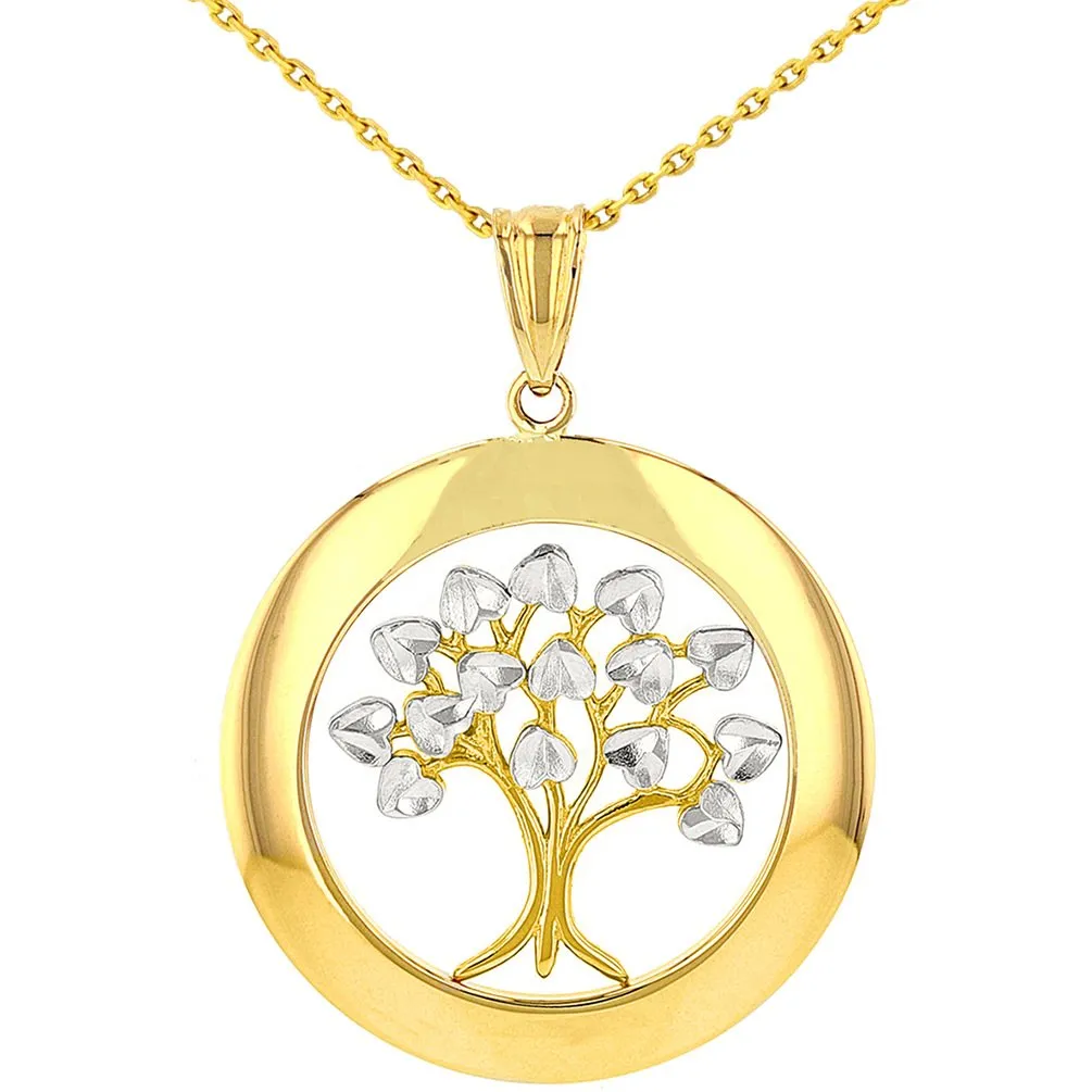 Jewelry America High Polished 14K Yellow Gold Round Tree of Life Pendant Necklace