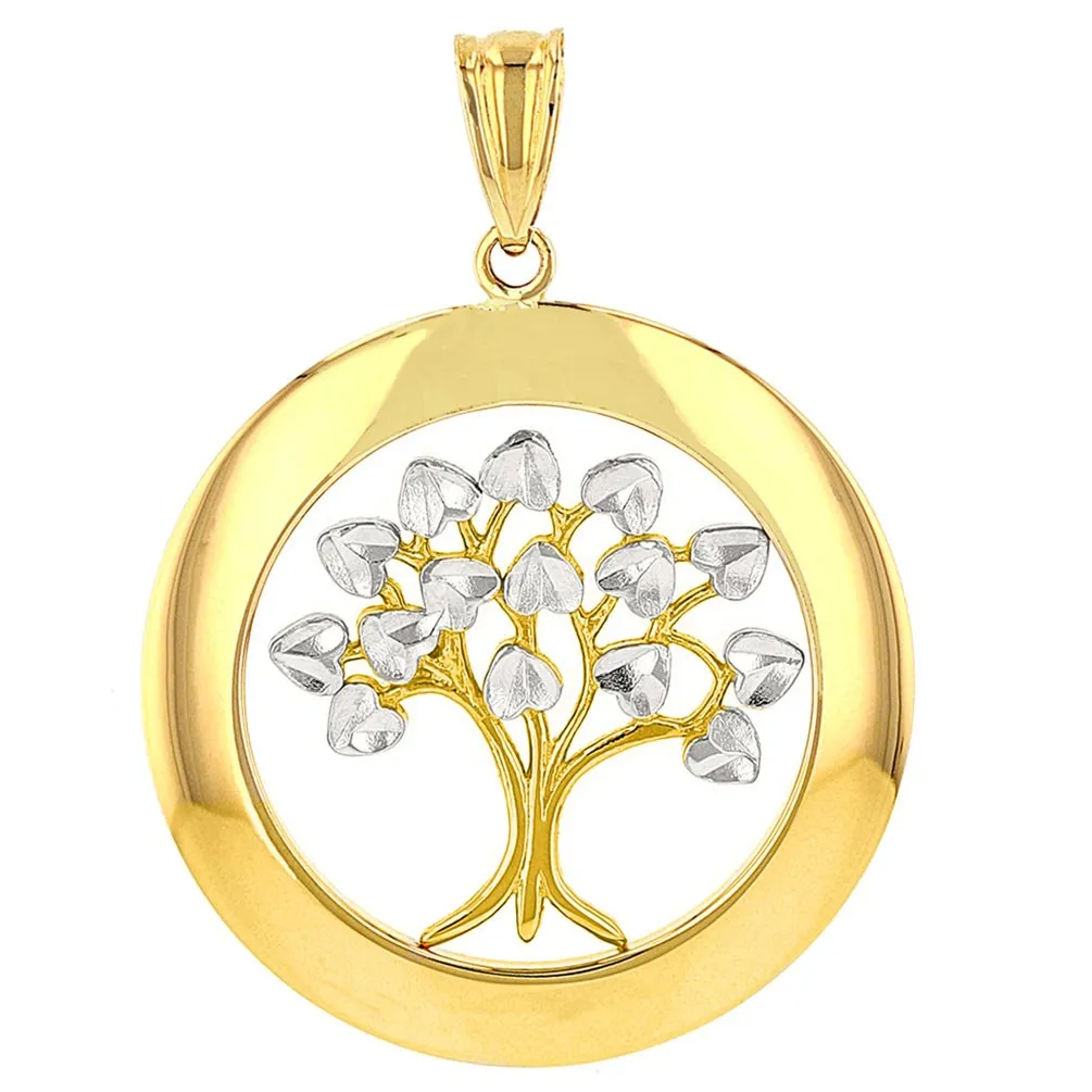 Jewelry America High Polished 14K Yellow Gold Round Tree of Life Pendant Necklace